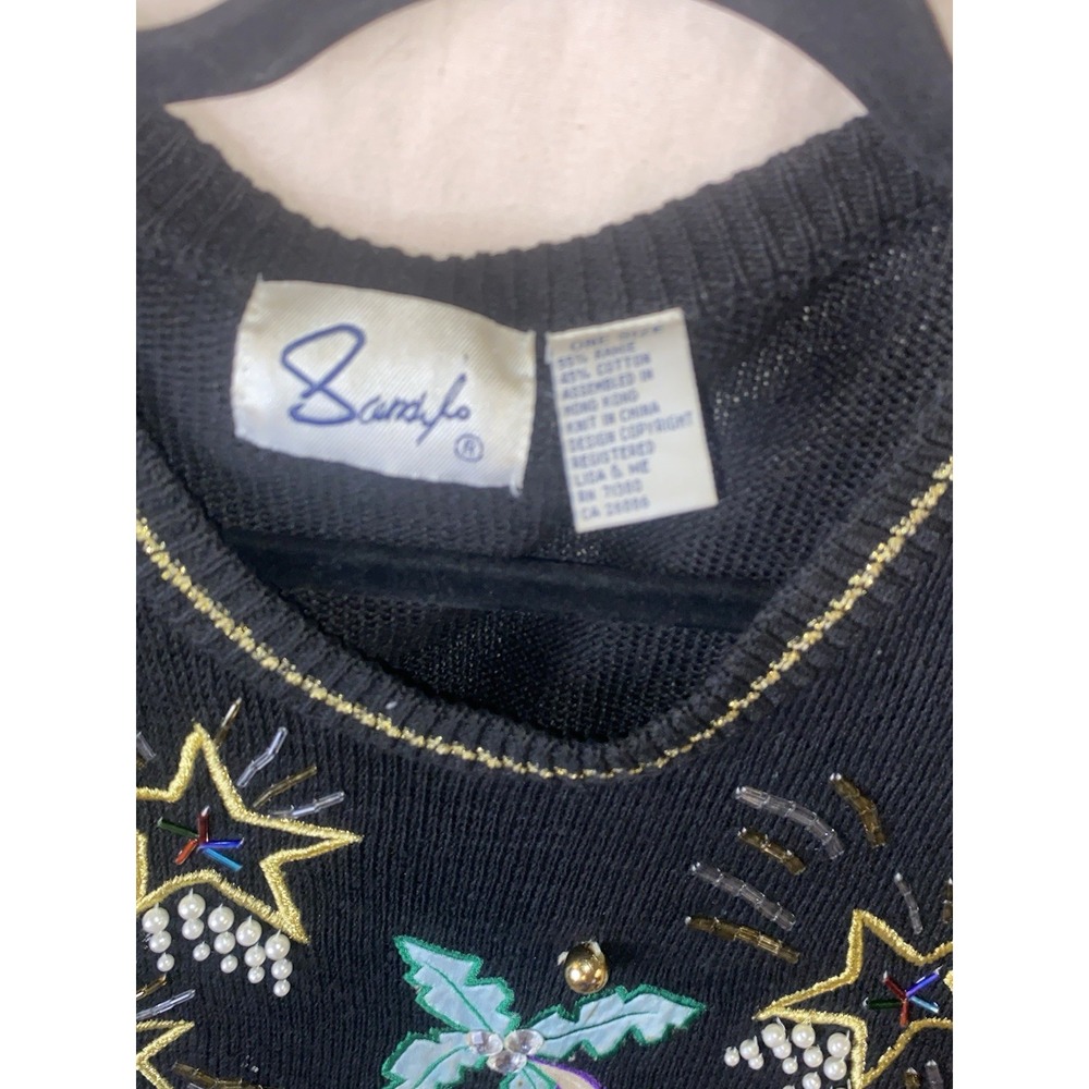 Vintage Las Vegas Casino Novelty Knit Sweater Black Embroidered One Size - Picture 7 of 12